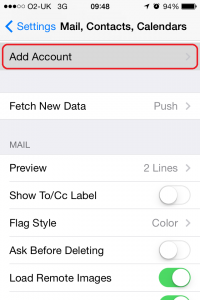 hosted exchange add account ios7